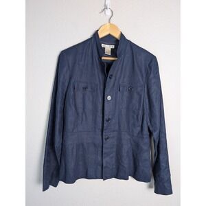 Uniform JohnPaulRichard Jacket Womens 8 Blue Linen Collared Lined Pockets Short